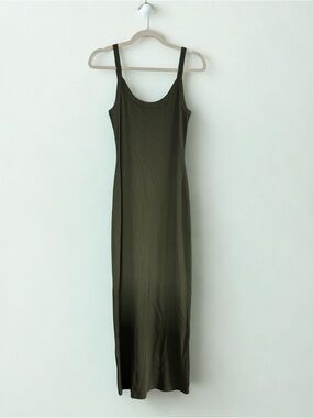 Aerie Scoop Back Ribbed Maxi Dress Forest Green Size Small NWT
